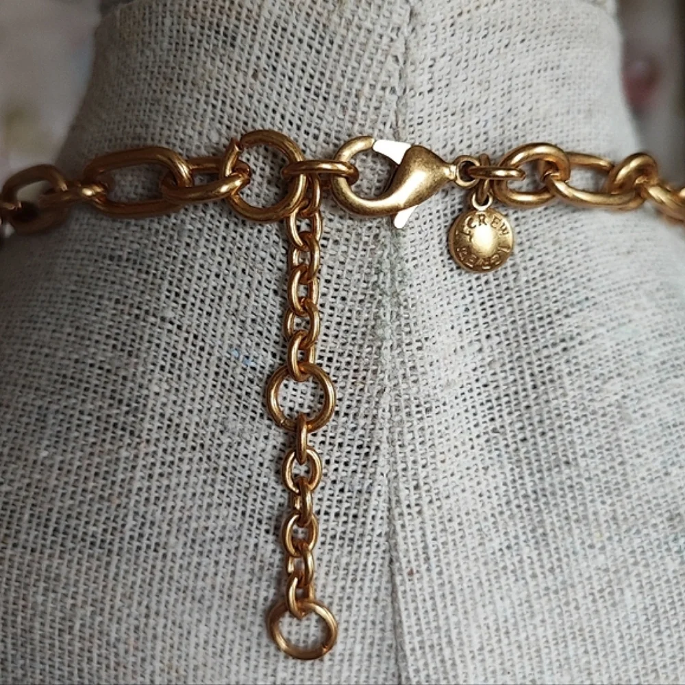 J. Crew Faux Brown Mottled Nude Tortoise Link Brass Tone Light Weight Necklace
